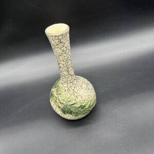 Vintage McCoy Pottery Vase Green Grecian 24 Carat Gold Gilded Glaze Crackle